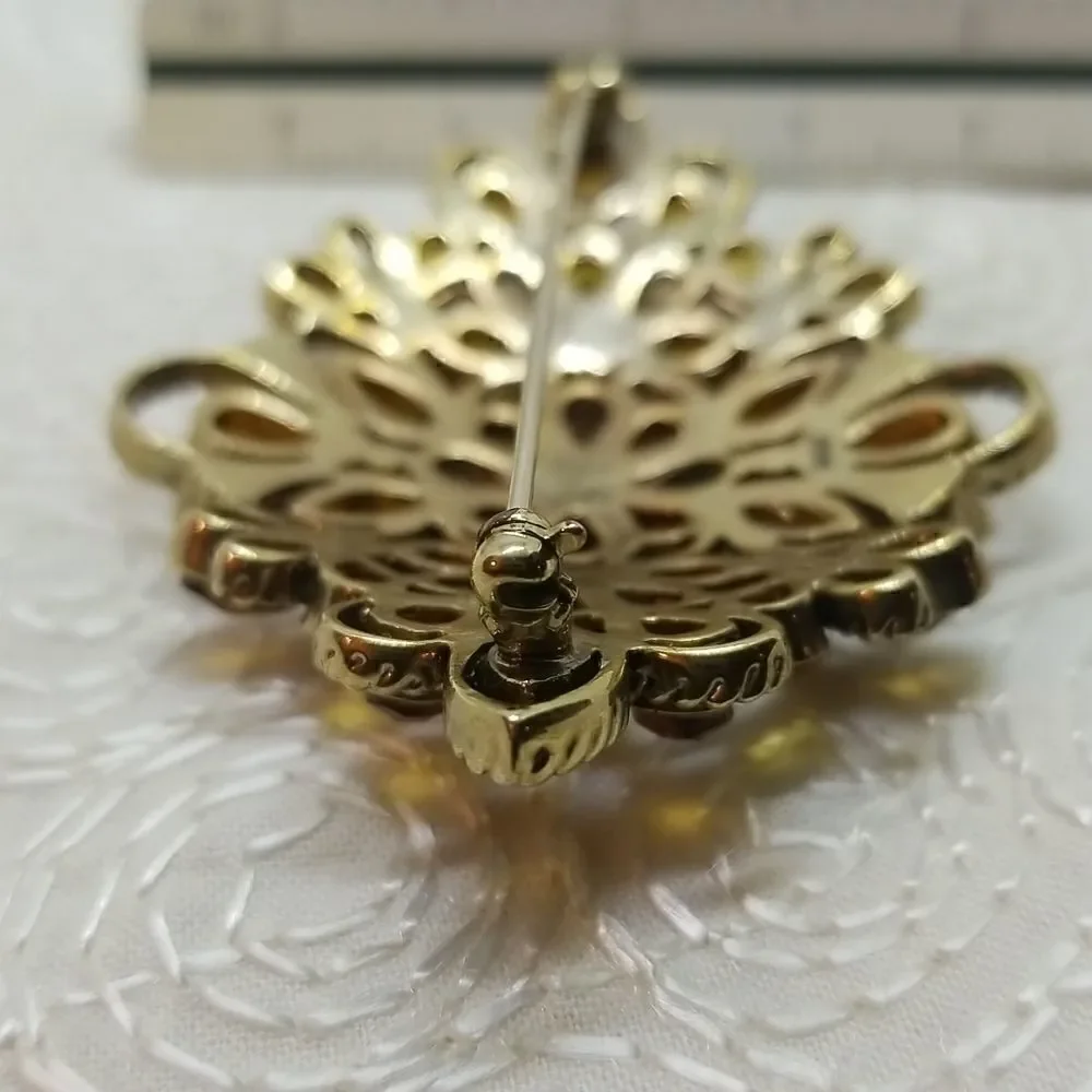 Monet Brooch Pin Crystal Brown  Gold Teardrop Round Oval Twisted Gold Brooch Pin
